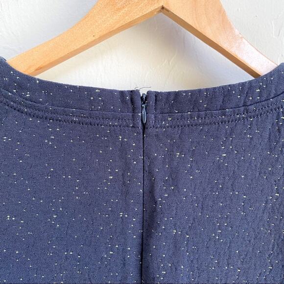 Basic House Navy Blue Earthy Fringe Trim Lace Up‎ Top - Picture 3 of 6